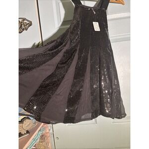 Free People Black Sequined Apron Pinafore Dress, Small NWT